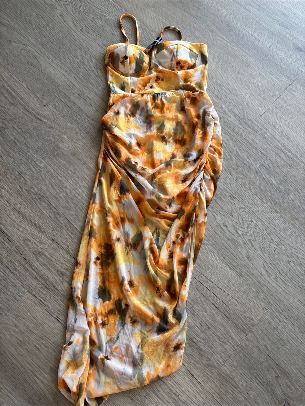Sunset Watercolor Midi Dress with Adjustable Straps